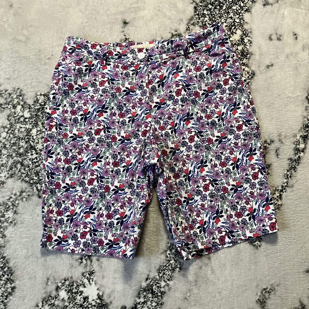 Talbots Shorts Womens Size 8 Floral Cotton Stretch Bermuda Flat Front Chino